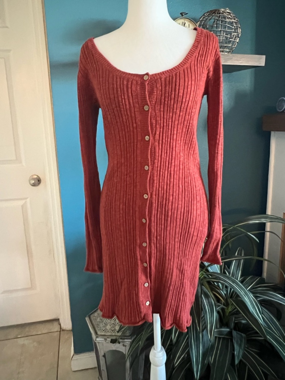 FP Beach Ribbed Button-Front Knit Dress in Rust - Picture 2 of 5